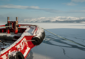 Sea snow boat fjord